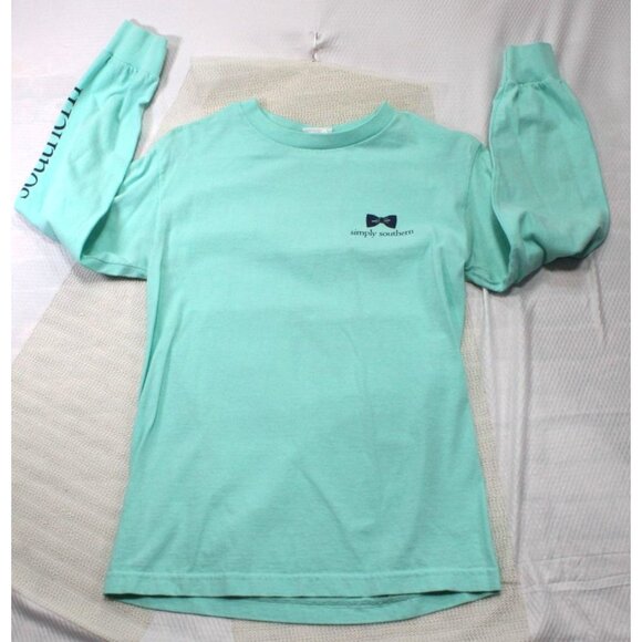 Simply Southern Small Long Sleeve Mint Green Shirt Stamps Of The South Cotton Ca - Picture 2 of 9